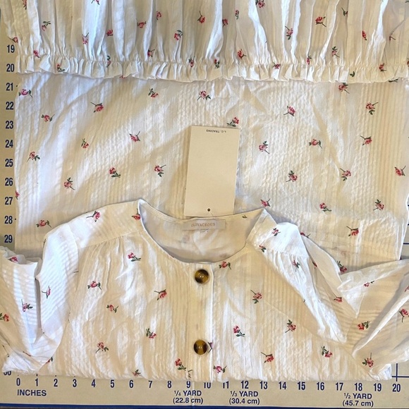 Olivaceous Dress Small Midi Button Front Drawstring Lined Waist Floral White New - Picture 11 of 14